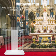 Load image into Gallery viewer, deenkk Acrylic Pulpits for Churches with Wheels and RGB LED Lights, 46&quot; Tall Modern Podium Stand Hosting Station Lecterns Pulpits for Church Wedding Concert Speech Classroom, Clear